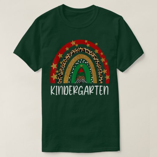 Kindergarten Kerstleraar Funny Rainbow Leopa T-shirt (Design voorkant)
