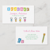 Kindergarten Leerster Crayon Hand Drawn Kinder Visitekaartje (Voorkant / Achterkant)