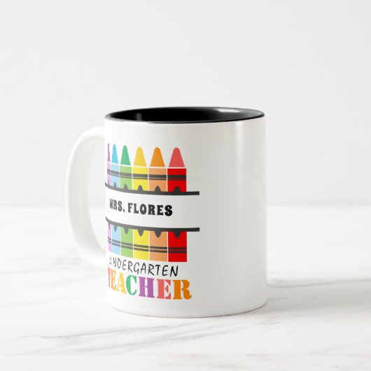 Kindergarten Leraar Colorful Crayons Persoonlijk Tweekleurige Koffiemok (Voorkant links)