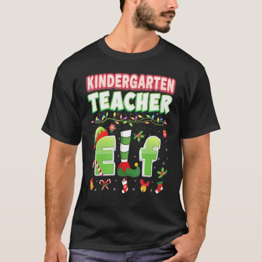 Kindergarten Leraar Elf Kerstlicht U T-shirt (Voorkant)
