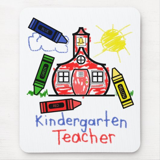 Kindergarten Leraar Mousepad - School & Crayons Muismat (Voorkant)