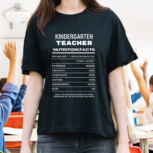 Kindergarten Leraar Nutrition Facts Funny T-shirt