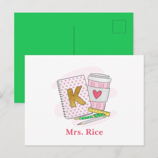 Kindergarten Leraar Roze Dot Preppy Book Coffee Briefkaart (Voorkant / Achterkant)