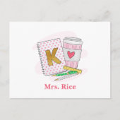 Kindergarten Leraar Roze Dot Preppy Book Coffee Briefkaart (Voorkant)
