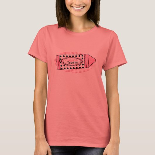 Kindergarten Leraar Shirt - Roze Polka Dot Crayon (Voorkant)