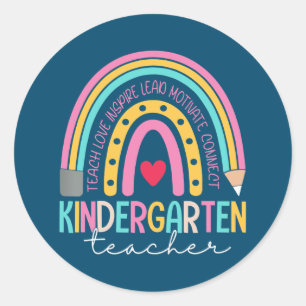 Kindergarten Leraar Teach Love Inspire Rainbow Ronde Sticker