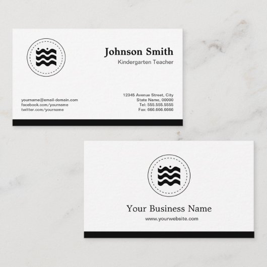 Kindergarten Leraar Zwart Witte Veranderbare Logo Visitekaartje (Voorkant / Achterkant)