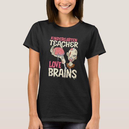Kindergarten Leraren Liefde Brains Halloween T-shirt (Voorkant)