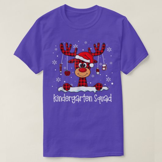 Kindergarten Squad geruite rendier Kerstman hoed L T-shirt (Design voorkant)
