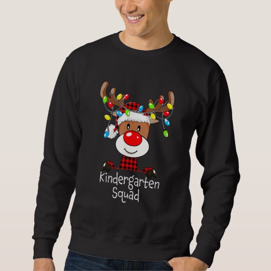 Kindergarten Squad Plaid Reindeer Santa Hat Teache Trui (Voorkant)