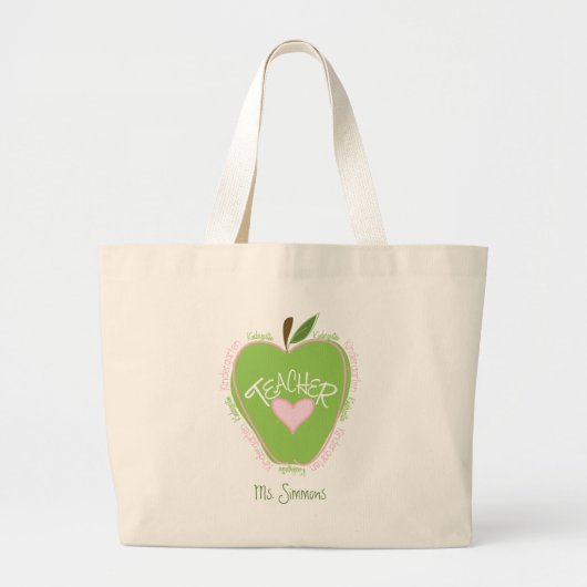 Kindergarten Teacher Pink en Green Apple Grote Tote Bag (Voorkant)