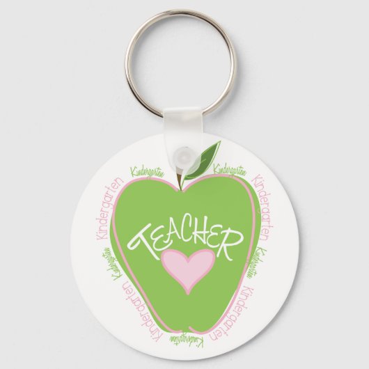 Kindergarten Teacher Pink en Green Apple Sleutelhanger (Voorkant)