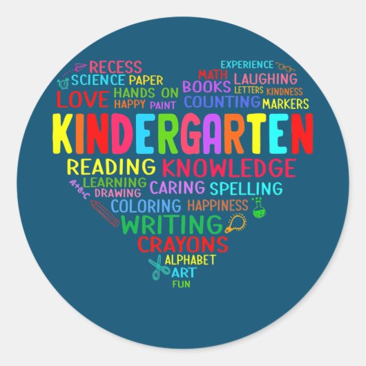 Kindergarten Team Heart Terug naar school Leraar Ronde Sticker (Voorkant)