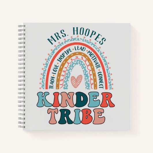 Kindergarten Tribe Boho Rainbow Heart gepersonalis Notitieboek (Voorkant)