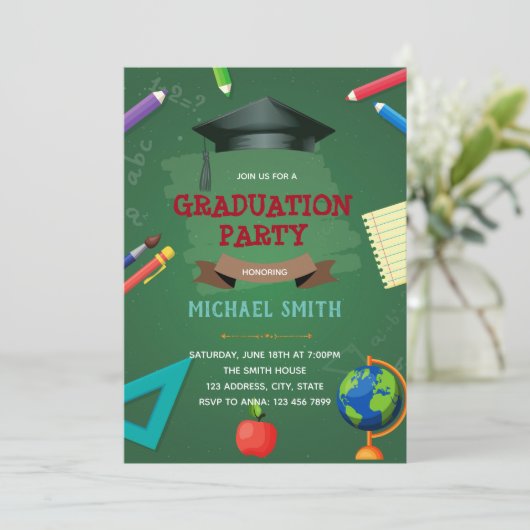 Kindergarten Uitnodiging voor afstudeerfeest (Staand voorkant)