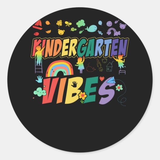 Kindergarten Vibes Kinder Crew Retro Eerste dag va Ronde Sticker (Voorkant)