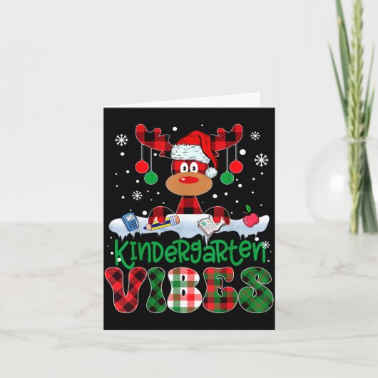 Kindergarten Vibes Teacher Buffalo Plaid Reindeer  Kaart (Voorkant)