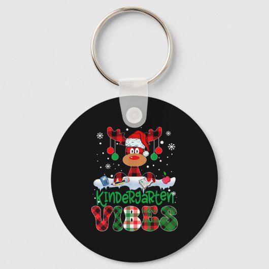Kindergarten Vibes Teacher Buffalo Plaid Reindeer  Sleutelhanger (Voorkant)