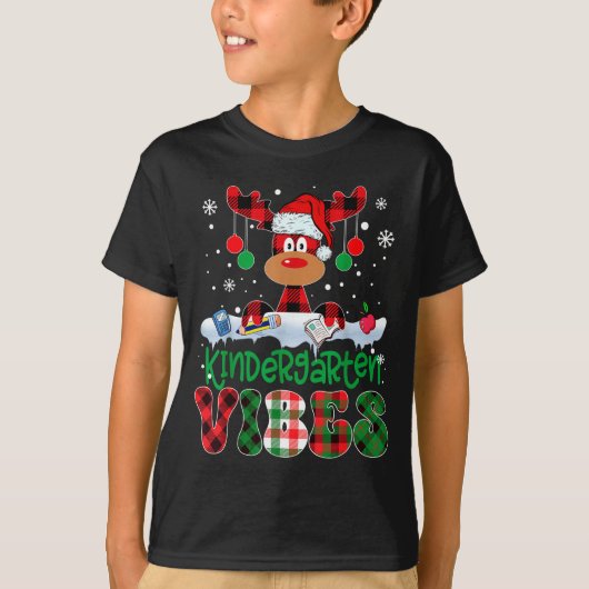 Kindergarten Vibes Teacher Buffalo Plaid Reindeer  T-shirt (Voorkant)