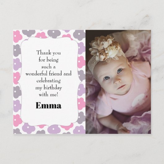 Kindergeboortedag Foto Foto: Roze Paars Briefkaart (Voorkant)