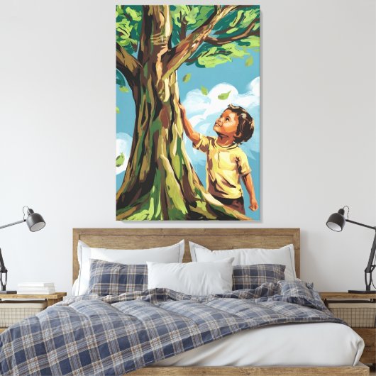 Kindergroei: Kleurrijke moderne boomposter Canvas Afdruk (Insitu (Slaapkamer))