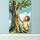 Kindergroei: Kleurrijke moderne boomposter Canvas Afdruk (Insitu (Houten vloer))