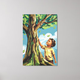 Kindergroei: Kleurrijke moderne boomposter Canvas Afdruk