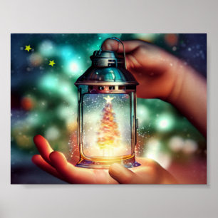 Kinderhanden met kerstlantaarn poster