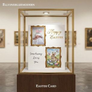 Kinderhandschrift Foto Pasen Vintage Gouden Lijste Kaart