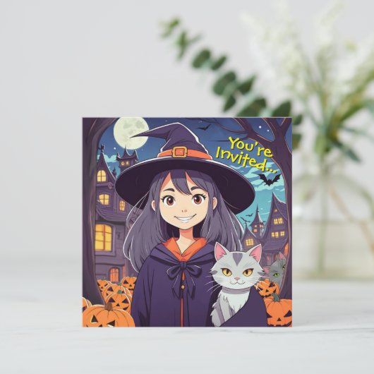 Kinderheksenfeest uitnodiging (Staand voorkant)