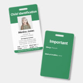 Kinderidentificatie foto groen badge (Voor- en achterkant)
