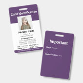 Kinderidentificatie Foto Paars Badge (Voor- en achterkant)