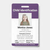 Kinderidentificatie Foto Paars Badge (Voorzijde)
