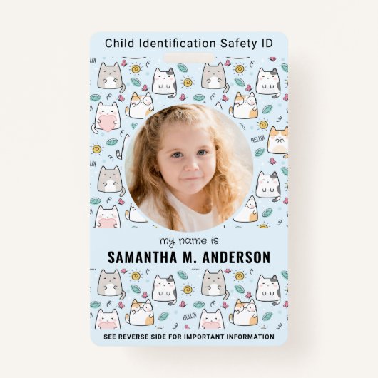 Kinderidentificatie Schattigee kat Kinder foto noo Badge (Voorkant)