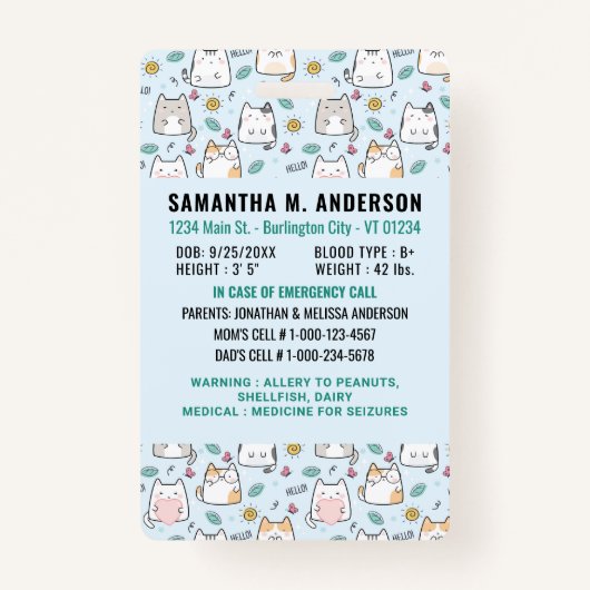 Kinderidentificatie Schattigee kat Kinder foto noo Badge (Achterkant)