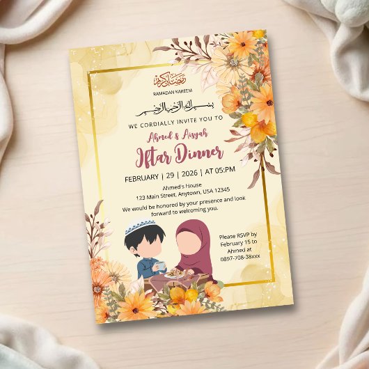 Kinderillustratie & Gele Bloemendesign Kaart