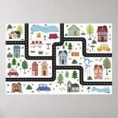 Kinderkaartspel met weg, auto's en huizen poster (Voorkant)
