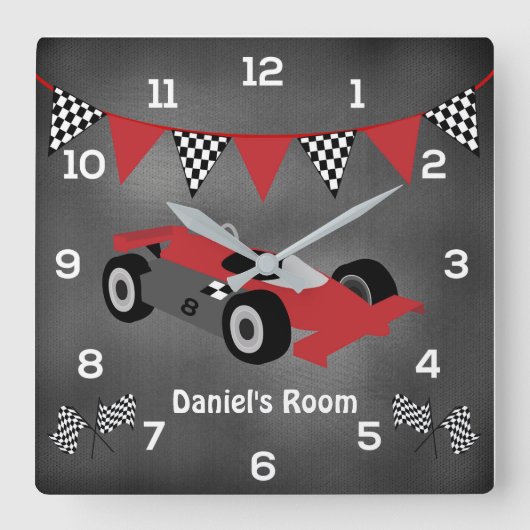 Kinderkalkbordrackauto met persoonlijk karakter vierkante klok (Voorkant)