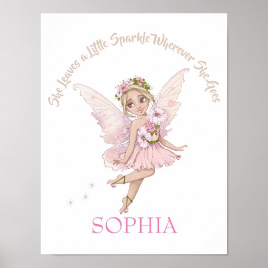 Kinderkamer Citaat Roze Cute Fee Glans Poster (Voorkant)