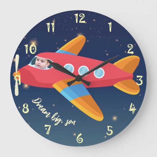 Kinderkamer Decor - Dream Big Airplane Pilot Grote Klok (Voorkant)