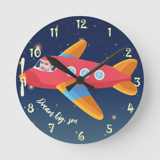Kinderkamer Decor - Dream Big Airplane Pilot Ronde Klok (Voorkant)