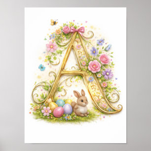 Kinderkamer Letter A Baby Initiaal Goud Bloemstuk Poster