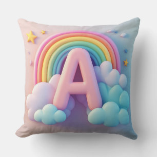 🧸 Kinderkamer Letter A Regenboog Wolken Pastel 3D Kussen