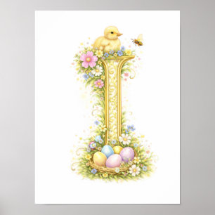 Kinderkamer Letter I Baby Eendje Initiële Gouden B Poster