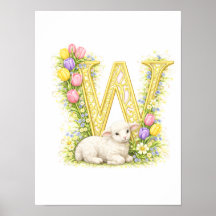 Kinderkamer Letter W Baby Lammetje Initiaal Goud B
