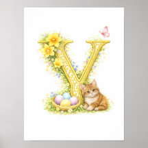 Kinderkamer Letter Y Baby Kitten Initiaal Goud Blo
