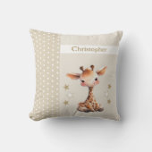 Kinderkamer met naam leuke giraaf bruin kussen (Voorkant)