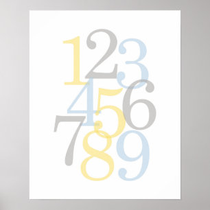 kinderkamer muur kunst nummer blauwe baby jongen poster