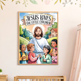 Kinderkamer muurdecoratie Jezus houdt van de klein Poster