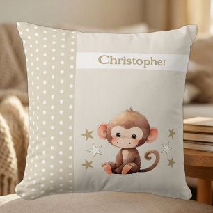 Kinderkamer naam toevoegen leuke aap bruin kussen
